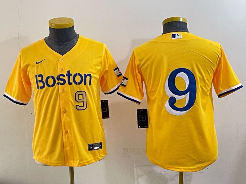 Youth 2025 Boston Red Sox #9 No Name Yellow Nike MLB Jersey 04->youth mlb jersey->Youth Jersey
